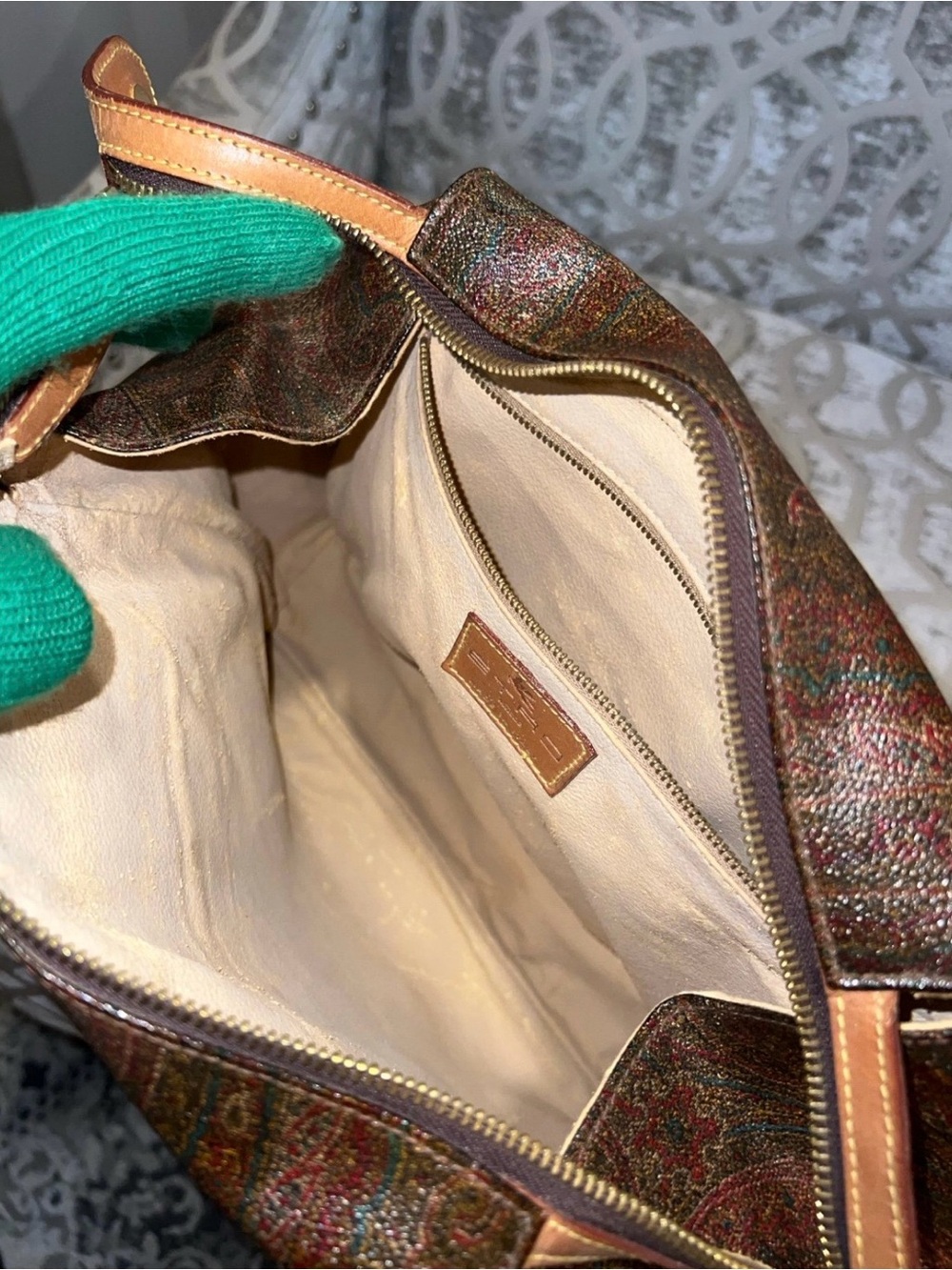 Etro Milano Paisley Satchel Leather Trim Top Handle Bag Italy - Picture 10 of 11